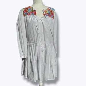 J.Crew White Boho Cotton Embroidered Garden Ladybug Country Cottage Dress Sz S
